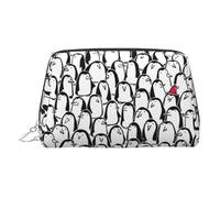 Stylish Crowd of Penguins Leather Toiletry Organizer Bag, Travel-Friendly Makeup Pouch for Women