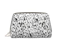 Stylish Crowd of Penguins Pattern Leather Toiletry Organizer Bag, Travel-Friendly Makeup Pouch for Women