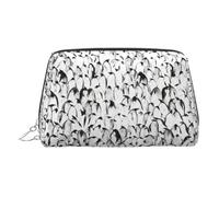 Stylish Crowd of Penguins Pattern Leather Toiletry Organizer Bag, Travel-Friendly Makeup Pouch for Women