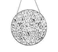 Stylish Crowd Of Penguins Pattern Print Glass Sun Catcher For Windows Hanging Garden Ornament Womens Gift