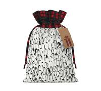 Stylish Crowd Of Penguins Pattern Printing 4.7x6.9 Inch Christmas Bag Drawstring Closure,For Christmas Anniversaries Birthdays,Holds Gifts