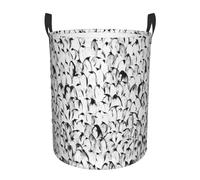 Stylish Crowd Of Penguins Pattern Printing Personalized Circular Dirty Clothes Hamper – Standable Design, Works In Bathroom & Closet