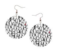 Stylish Crowd Of Penguins Print Piercing Round Leather Earrings Set 1 Pair Stylish Leather Earrings Dangle Hoop For Women Jewelry Gifts