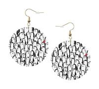 Stylish Crowd Of Penguins Print Piercing Round Leather Earrings Set 1 Pair Stylish Leather Earrings Dangle Hoop For Women Jewelry Gifts