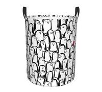 Stylish Crowd Of Penguins Printing Personalized Circular Dirty Clothes Hamper – Standable Design, Works In Bathroom & Closet