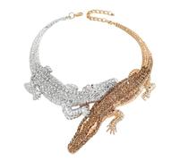 Stylish Crystal Double Gator Statement Necklace Silver Gold Crocodile Adjustable Chain Fashion Animal Choker Bib Collar Necklace Jewelry For Women Gift