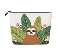 Stylish Cute Sloth & Leaves Print Fake Hemp Makeup Bag - Travel Toiletry Organizer, Reusable Cosmetic Pouch with Large Capacity