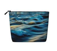 Stylish Dawn Ocean Waves Print Fake Hemp Makeup Bag - Travel Toiletry Organizer, Reusable Cosmetic Pouch with Large Capacity