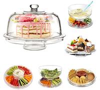 Stylish Design 6 in 1 Multi functional Plastic Cake Stand & Dome with Cover and Salad Bowl for Multi Purpose | Quality Products by Crystals