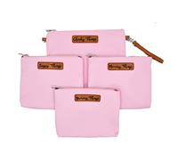 Stylish Diaper Bag Organizing Pouches XL Set of 4 Pink Canvas Diaper Bag Pouches with Leather Embossed Labels, Leather Wristlet Strap & Durable Metal Zippers