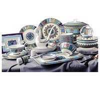 Stylish Dinner Set for Luxury Restaurant and Home, 60 Pcs Dinnerware Sets, Bone China Porcelain Tableware Set with Plates Bowls Toothpick Holder and Placemat, Ceramic Dinner Set Kitchenware