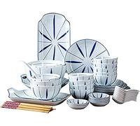 Stylish Dinner Set for Luxury Restaurant and Home, Retro Ceramic Dinnerware Set, Include Soup Bowls Salad Plates Set, Japanese Style-Modern Elegant Dinner Table Service Kitchenware