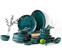 Stylish Dinner Set for Restaurant and Home, Ceramic Dinner Sets, Bowl/Dish/SpoonGreen Gold Rim Pattern Dinnerware Set Nordic Minimalist Style Porcelain Combination Kitchenware