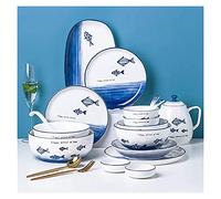 Stylish Dinner Set for Restaurant and Home, Ceramics Dinner Sets, Blue Gradient Porcelain Dinnerware Set of 43 Ocean Pattern Cereal Bowl and Steak Plate Set