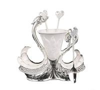 Stylish Dinnerware Set Featuring Swan Base Holder with 6 Forks and 6 Spoons for Ice Cream and Appetizers (sliver spoon)