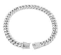 Stylish Dog Chain Collar - Diamond Cuban Link Necklace For Pets - Metal Cat Chain With Crystal Accents(Silver,22inch(55cm))