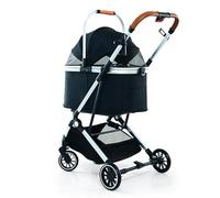 Stylish Dog Stroller with One-Hand Folding, Foldable Dog Cat Stroller for Small Pets Under 44lbs with Detachable Carrier, Storage Basket and External Cup Holder