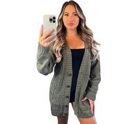 Stylish Doll Grandad Knitted Cardigans for Women Long Sleeve Knit Open Front Button Top Chunky Aran Cable Ladies Casual Sweater Winter Plus Size Jumper UK 8-22