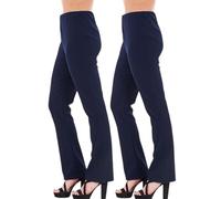 Stylish Doll Ribbed Work Trousers for Women UK - 2 Pairs Pack Finely Soft Stretch Pull On Ladies Pants Bootleg Nurse Casual Full Elasticated Waist Black Navy Work Bottoms Size (Navy, UK 14)