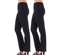 Stylish Doll Ribbed Work Trousers for Women UK - 2 Pairs Pack Finely Soft Stretch Pull On Ladies Pants Bootleg Nurse Casual Full Elasticated Waist Black Navy Work Bottoms Size (Black, UK 18)