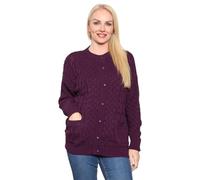 Stylish Doll Women’s 7 Button Knitted Cardigan - Chunky Long Sleeve Cable Knit Front Button Top Aran Crew Neck Warm 2 Pockets Ladies Casual Sweater Winter Jumper Plus Size UK 8-22