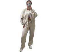 Stylish Doll Women’s Fleece Tracksuit Ladies Zip Bomber Jacket Top 2 Piece Palazzo Elasticated Waist Trousers Joggers Co Ord Lounge Wear Tracksuit Set (Oatmeal,S/M (UK 8-10)