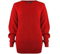 Stylish Doll Women’s Oversized Jumper - Ladies Round Crew Neck Cuffed Long Sleeve Baggy Look Knitted Sweater Stretch Thick Loose Fit Chunky Pullover Warm Winter Tops Plus Size (Red, UK 18-20)