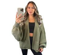 Stylish Doll Women’s Short Balloon Cardigan - Knitted Open Front 2 Pockets Cuffed Long Sleeve Loose Fit Chunky Knit Winter Jumper Warm Sweater Casual Plain Tops (Khaki, UK 6-18)