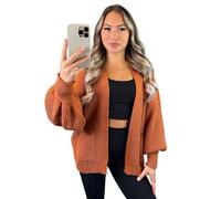 Stylish Doll Women’s Short Balloon Cardigan - Knitted Open Front 2 Pockets Cuffed Long Sleeve Loose Fit Chunky Knit Winter Jumper Warm Sweater Casual Plain Tops (Rust, UK 6-18)