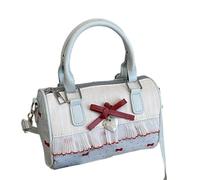 Stylish Dot Shoulder Bag With Bows Decors Detachable Strap Spacious Compartment Practical PU Handheld Purse, Blue