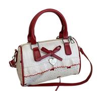Stylish Dot Shoulder Bag With Bows Decors Detachable Strap Spacious Compartment Practical PU Handheld Purse PU Leather Bag, Red, Mass Beauty
