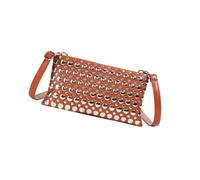 Stylish Dot Studded Shoulder Bag for Women PU Leather with Adjsutable Strap, Brown