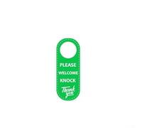 Stylish Double Sided Door Hanger Cleaning Labels PU Leather Tags for Out of Office (Green Please welcome knock)