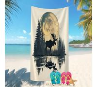 Stylish Double Sided Quick Dry Beach Towels 80x160 cm Natural Forest Animals Microfibre Printed Sand-Free Bath Towel Oversized Travel Towel Yellow Perfect for Swimming, Beach, Camp, Travel