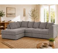 Stylish Dylan Jumbo Cord Sofa - Grey 5 Seater Lh