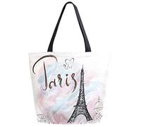Stylish Eiffel Tower Paris Hand Drawn Pattern Extra Large Canvas Beach Travel Reusable Grocery Shopping Tote Bag Portable Storage HandBag