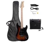 Stylish Electric Guitar with Black Pickguard - Right Handed Starter Kit Accessories Includes Bag, Strap, Amplifier, Power Wire, Plectrum, and Tremolo Bar Golden