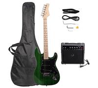 Stylish Electric Guitar with Black Pickguard - Right Handed Starter Kit Accessories Includes Bag, Strap, Amplifier, Power Wire, Plectrum, and Tremolo Bar Green