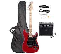 Stylish Electric Guitar with Black Pickguard - Right Handed Starter Kit Accessories Includes Bag, Strap, Amplifier, Power Wire, Plectrum, and Tremolo Bar Red