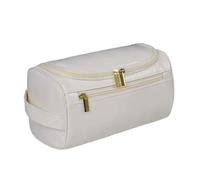 Stylish Embossed Leather Travel Cosmetic Organizer Hook Design Roomy Interior for Toiletries and Makeup(White)