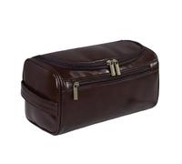 Stylish Embossed Leather Travel Cosmetic Organizer Hook Design Roomy Interior for Toiletries and Makeup(Dark Brown)