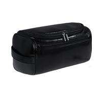 Stylish Embossed Leather Travel Cosmetic Organizer Hook Design Roomy Interior for Toiletries and Makeup(Black)
