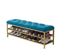 Stylish Entryway Storage Bench with Steel Legs Upholstered Seat & 2-Tier Shoe Rack - Versatile Hallway Bedroom Living Room Fur (Azul 80x35x46cm)