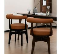 Stylish Ergonomic Beige PU Leather Dining Chairs with Armrests - Comfortable Swivel Design for Dining Room Office Lounge & Dressing Tables - Modern Versatile Seating Solution