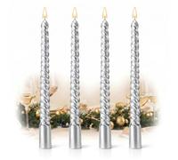 Stylish European-Style Gold Card Thread Silver Taper Candles Pack of 4 - Long 10 Inch Non-Drip Dinner Candles for Candlesticks Wedding Christmas Birthday Party Home Decor Table Centrepiece