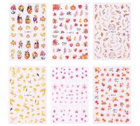 Stylish Fall Fruit And Maple Leaves Nails Art Decals 6 Sheets Easy Apply Nails Stickers Pumpkin Nails Stickers For Women