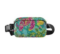 Stylish Fanny Pack Waist Bag for Women Men Teenagers Waterproof Belt Bag with Adjustable Strap for Shopping Sports Work Cartoon Green Turtles Hawaiian Fish Corals Shells