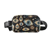 Stylish Fanny Pack Waist Bag Men Women Magic Mystery Evil Eyes Orange Blue Small Zipper Fanny Pack Sling Bag with Adjustable Strap for Cycling Hiking Gym, Magic mystery Evil eyes orange blue, 8" x