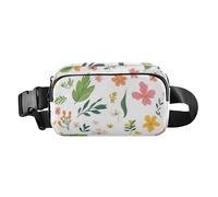 Stylish Fanny Pack Waist Bag Men Women Spring Cute Colorful Florals White Mini Cross Body Bag Belt Pack with Adjustable Strap for Cycling Hiking Gym, spring cute colorful Florals white24, 8" x 5.3" x