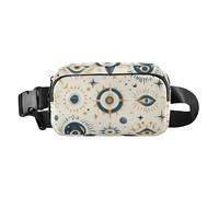 Stylish Fanny Pack Waist Bag Women Men Adults Boho Blue Evil Eyes Stars Beige Suns Large Capacity Cross Body Bag Belt Pack with Adjustable Strap for Travel Gym Work, boho blue Evil eyes stars beige